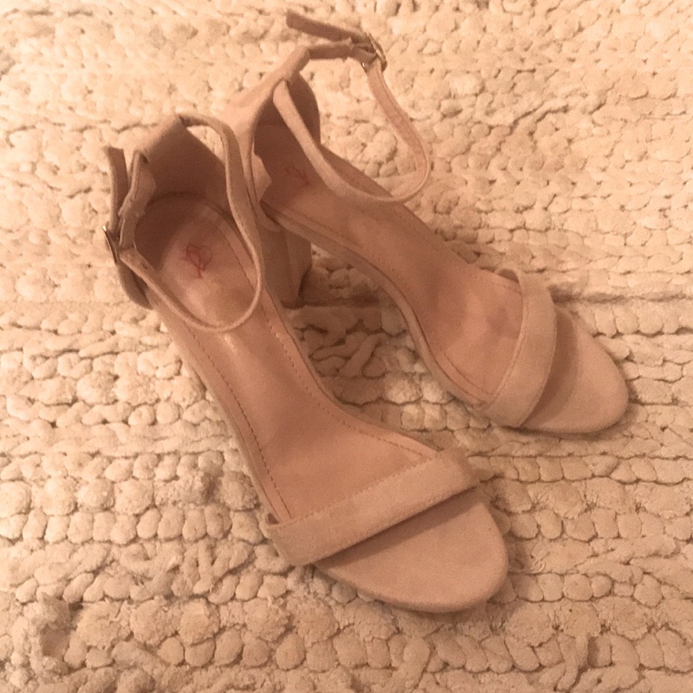 Blush Suede Ankle Strap Heels